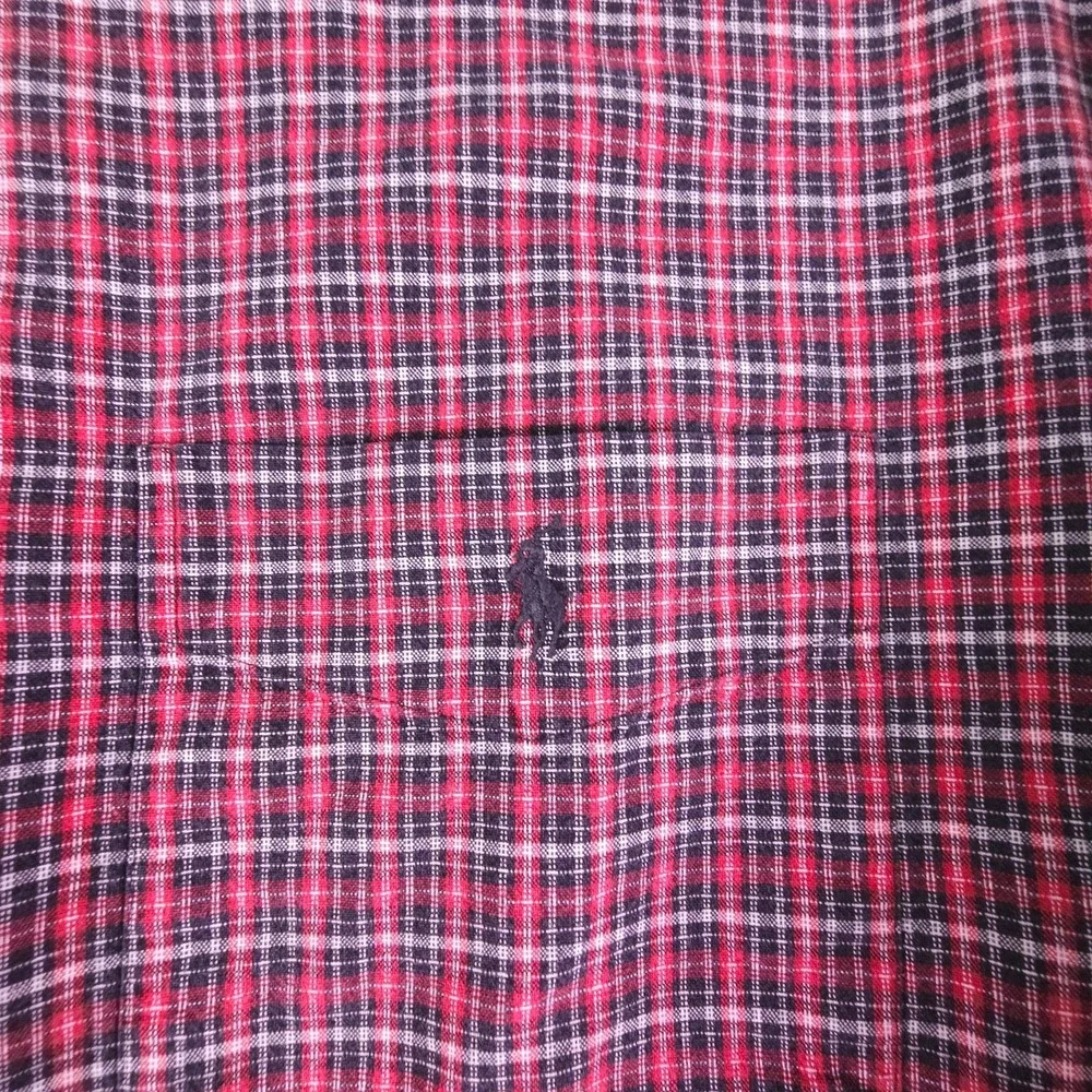 VTG Polo Ralph Lauren Big Shirt Men's M‎ Oxford Plaid Blue Pony Button Down